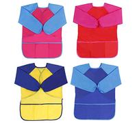 Delantales de Niño Impermeable Delantal Infantil Pintura para 3-7 Años Blusón Delantal Babero de Mangas Larga con 3 Bolsillos para Pintura y Manualidades 4 Piezas