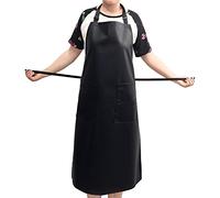 Delantales Impermeables Ajustables Delantal de Cocina con 2 Bolsillos Delantale PU para Mujeres y Hombres, Resistente al agua y al aceite para cocina, restaurante, jardín y barbacoa (Negro -1piezas)