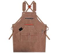 Delantales para hombres, Delantal de lona encerada for herramientas de taller, soldadura y carpintero con múltiples bolsillos(Brown)
