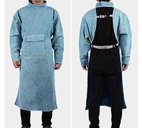 Delantales para hombres, Delantal de Soldador de Cuero Delantal de Soldadura Piel de Vaca Resistente al Fuego Protección de Cuello Bolsillo Azul 120 cm