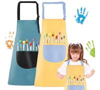 Delantales para Niños 7-12 Años, 2 Piezas Delantal Infantil Impermeable con Bolsillos, Delantal para Pintura Cocina Manualidades Escolar, Reutilizable y Ajustable para Niños y Niñas (Amarillo + Verde)