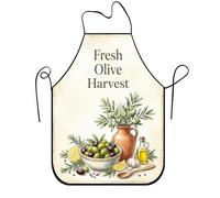 Delantales rústicos de oliva para cocinar, delantal de cocina vintage de cosecha de aceitunas para asar, delantal lavable botánico mediterráneo de verano, para hornear, cocinero, trabajo, 1 unidad