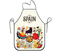 Delantales vibrantes de España para cocinar, delantal de cocina tradicional de flamenco, diseño mediterráneo colorido, delantal lavable, Crema, 24x31 Inch