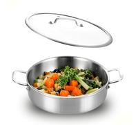 DELARLOCHEF Sartén de presentación 24 cm: Sartén de acero inoxidable de tres capas, Tri-ply Stainless Steel Sauteuse, Sartén con tapa, Sartén para inducción