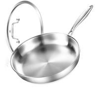 DELARLOCHEF Tri-ply Stainless Steel Frying Pan with Lids 22 cm, Fast Even Heat, Energy Saving, 8.6" Induction Frying Pan, Stainless Steel Skillet for Steak, Egg etc.Oven Safe