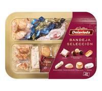 Delaviuda, Bandeja Selección de Navidad, con Turrón Duro, Turrón de Chocolate, Marquesas, Polvorones, Figuritas de Mazapán y Bombones, Dulces Navideños para Cesta Navidad, Made in Spain, 380 gramos