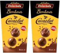 Delaviuda, Bombones Cacaolat, Bombones para Regalar Rellenos de Chocolate, Dulces Ideales para Cesta Navidad, Ideal para Cesta Navidad, Made in Spain, 150 Gramos (Paquete de 2)
