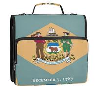 Delaware - Carpeta organizadora de 3 anillos con 3 anillos en D con diseño de bandera del estado de 1 1/2 pulgadas, organizador de cremallera para escuela secundaria con correa, estuche de
