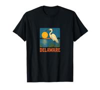 Delaware Garza Vintage Costera Vida Silvestre Atardecer Escena Camiseta