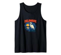 Delaware Garza Vintage Costera Vida Silvestre Atardecer Escena Camiseta sin Mangas