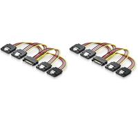 deleyCON 0,15m Adaptador de Alimentación S-ATA en Y - 1x Puerto SATA Hembra a 4x Conectores Macho - para HDD y SSD Internos - Alimenta hasta 4 Dispositivos (Paquete de 2)
