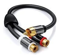 deleyCON 0,20m Cable Adaptador de Audio AUX RCA en Y - Cable Divisor para Subwoofer - 1x Conector a 2x Puertos RCA - Contactos Chapados en Oro