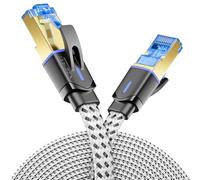 deleyCON 0,25m Cable de Red Plano CAT8 en Nylon - Conductores de Cobre, 40 Gbps, Apantallado S/FTP, con Conectores RJ45, Compatible con CAT8, CAT7 y CAT6 para Instalaciones Ethernet - Blanco