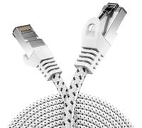 deleyCON 0,25m Cable LAN Cat7 con Cobre y Funda de Nailon - AWG27, 600 MHz, 10 Gbit/s, S-FTP (PIMF), RJ45, Patch Ethernet para Internet, DSL y Router - Blanco