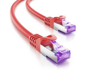 deleyCON 0,25m CAT7 Cable Red - 10 Gigabit - RJ45 Patch Ethernet (Cobre, Blindaje SFTP PiMF) - para Highspeed LAN DSL Switch Modem Router Patchpanel CAT7 CAT6 CAT5 - Rojo