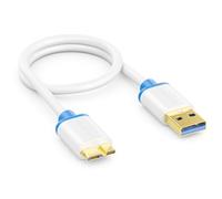 deleyCON 0,30m Cable Micro USB 3.0 Corto - Cable de Datos Hasta 5 Gbit/s & de Carga para Móvil, Smartphone, Tablet y Discos Duros Externos - Conector USB-A a Micro-B Blanco