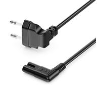 deleyCON 1,5m Cable de Alimentación con Clavija Euro Plana Acodada - Clavija Euro Acodada 90° a Toma C7 Acodada 90° - para Pequeños Dispositivos - Negro