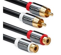 deleyCON 1,5m Cable de Extensión de Audio Estéreo RCA - 2x Conectores Macho a 2x Hembra - Conectores Metálicos Chapados en Oro Negro