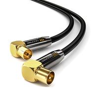 deleyCON 10m Cable de Antena HDTV Full HD - Coaxial con Enchufes en Ángulo 90° para Toma de TV - Tapón de Metal - Negro