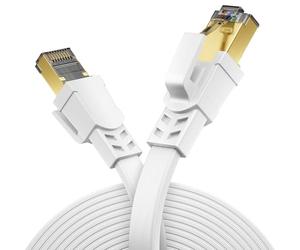 deleyCON 10m Cable LAN Plano CAT8.1 Cable de Red Conductor de Cobre Cable de Conexión de 40 Gbit 2000 MHz Cable Gigabit Ethernet Conector RJ45 Cable LAN DSL CAT.8 - Blanco
