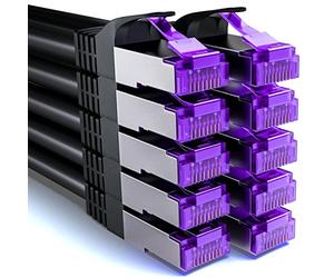 deleyCON 10x 0,5m CAT7 Cable de Red - 10 Gigabit - Corto 50cm RJ45 Cable Patch Ethernet (Cobre, Blindaje SFTP PiMF) - LAN DSL Switch Modem Router Patchpanel CAT7 CAT6 CAT5 - Negro