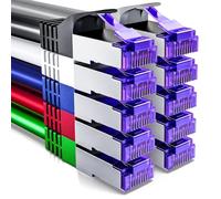 deleyCON 10x 0,5m CAT7 Cable de Red - 10 Gigabit - Corto 50cm RJ45 Ethernet (Cobre, Blindaje SFTP PiMF) - para LAN DSL Switch Módem Router Patch Panel CAT6 CAT5 - Colorido
