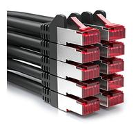 deleyCON 10x 1m CAT6 Cable Patch S/FTP PIMF Blindaje CAT-6 RJ45 Cable Red Ethernet LAN DSL Switch Router Modem Access Point Paneles Patch - Negro