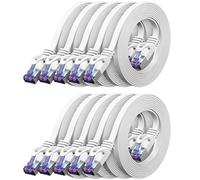 deleyCON 10x 2m Cable Red Plano CAT7 (CAT 7 con 10 Gbit/s) Gigabit LAN - RJ45 Ethernet Patch Largo Plano - para Internet Switch Router Modem Patchpanel - Blanco