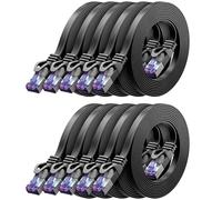 deleyCON 10x 2m Plano CAT7 Cable de Red (CAT 7 con 10 Gbit/s) Gigabit LAN - RJ45 Ethernet Largo Cable de Conexión Plano - para Internet Conmutador Enrutador Módem Panel de Conexiones - Negro
