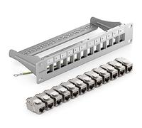 deleyCON 12 Puerto CAT7 Patchpanel SET Campo de Distribución Modular 1 HE 10" Pulgadas Instalación en Rack + 12 Módulos Keystone CAT 7 RJ45 LAN Red 10 Gbit/s 600 MHz Cables de Descarga Gris