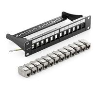 deleyCON 12 Puertos CAT 8 Patch Panel Set Panel de Distribución 10" Pulgadas 1U + 12x RJ45 Keystone Jack Módulo CAT8 40 Gbit/s 2000 MHz Compatible con Cable de Instalación CAT7 CAT-8 Ethernet
