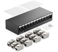 deleyCON 12 Puertos CAT7 Panel de Conexiones Conjunto con 12x CAT.7 Módulo RJ45 Keystone Jack STP 10 Gbit/s - Compatible con Cable de Instalación CAT6 CAT6a CAT7 CAT8 Ethernet LAN Cable de Red - Negro