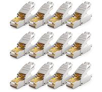 deleyCON 12x CAT 8 Conector de Red RJ45 Sin Herramientas Apantallado Enchufe de Red 40Gbit/s para Rígidos Cable en Crudo Conector de Enchufe RJ45 Ethernet LAN DSL Cable de Conexión