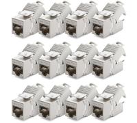 deleyCON 12x CAT6a Módulo de Clavija Keystone Cable de Conexión Cable de Red Conector STP Apantallamiento RJ45 Toma de Red Panel de Conexión Soporte Keystone Extensión