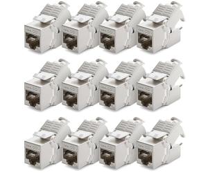 deleyCON 12x CAT6a Módulo de Clavija Keystone Cable de Conexión Cable de Red Conector STP Apantallamiento RJ45 Toma de Red Panel de Conexión Soporte Keystone Extensión
