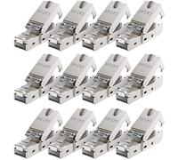 deleyCON 12x Conector de Red CAT 6a RJ45 con Conexión LSA para Cables Rígidos de Instalación - Blindado - Conector de Cable de Red LAN 10 Gbit/S CAT6a con Carcasa Metálica