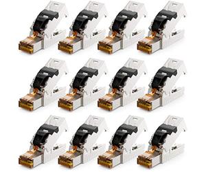 deleyCON 12x Conector RJ45 10 Gbit/s Sin Herramientas Pinza de Corte LSA para LAN Ethernet Cable de Instalación - Para Cables de Red CAT6a CAT7 CAT7a CAT8 Cable PoE Blindado Carcasa Metálica