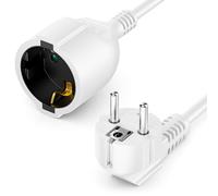deleyCON 15m Cable de Extensión con Enchufe Tipo F (CEE 7/7) en ángulo de 90° a Toma (CEE 7/3) con Protección de Contacto, para TV, PC, Ordenador y Proyector - Blanco