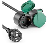 deleyCON 15m Cable de Extensión Exterior Eléctrico IP44 (H07RN-F 3G1.5mm²) Cable de Extensión Eléctrica Goma Resistente a la Intemperie para Uso Exterior - Conector de Tierra Macho a 2X Hembra Negro