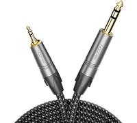 deleyCON 15m Cable de Instrumento Jack 6,35mm a 3,5mm TRS (Estéreo) AUX - Calidad de Estudio - de Cobre OFC Puro (AWG24) - para Amplificador Mezclador Guitarra Eléctrica Bajo Teclado