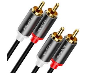 deleyCON 1m Cable Cinch RCA HiFi Audio Cable Sonido Conectores Metálicos Dorados para Cine en Casa Sistema Estéreo Amplificador Receptor HiFi Reproductor Blu-Ray (Extra Delgado & Flexible)
