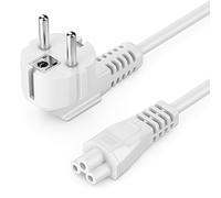 deleyCON 1m Cable de Alimentación con Enchufe Tipo F (CEE 7/7) en ángulo de 90° a Conector IEC C5 (Trébol) 2,5 A, para TV, Monitor, Pantalla, Portátil y Adaptador de Corriente - Blanco