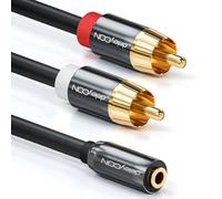 deleyCON 1m Cable de Audio Estéreo - Jack 3,5 mm Hembra a 2 Conectores RCA Macho - Carcasa Metálica - Adaptador para Portátil, Tablet, Smartphone, TV, DVD y Cajas de Sonido - Negro