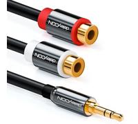deleyCON 1m Cable de Audio Estéreo - Jack 3,5 mm Macho a 2 Puertos RCA Hembra - Carcasa Metálica con Contactos Chapados en Oro - Negro