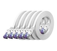 deleyCON 1m Cable de red Plano CAT7 10 Gbit/s, 5 Unidades - Blanco | Cable de conexión Ethernet RJ45 largo y plano, Gigabit LAN, para internet, conmutador, enrutador, módem