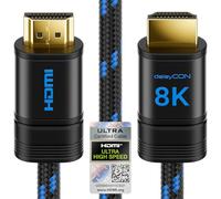 deleyCON 1m Cable HDMI 2.1b 8K 48G Ultra High Speed Certificado | 8K a 60 Hz, 4K a 144 Hz/120 Hz, 2K a 144 Hz/165 Hz, eARC, HDCP 2.3/2.2, DTS:X, HDR, Dolby Atmos, TV, PS5, barra de sonido