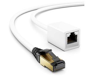 deleyCON 1m CAT8.1 Extensión Patch Red 40 GBit/s 2000 MHz S/FTP Cobre PiMF 1x RJ45 Conector 1x RJ45 Hembra para Ethernet LAN Gaming Streaming - Blanco