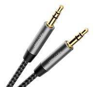 deleyCON 1m Nailon 3,5mm Cable Jack AUX Audio Estéreo Cable de Nailon Conector Metálico Móvil Smartphone Tablet Auriculares HiFi Receptor - Negro