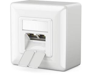deleyCON 1x CAT 6a Universal Socket de Red - 2x Puerto RJ45 - Blindado - Superficie o Rasante - 10 Gigabit Ethernet Red - EIA/TIA 568B - Blanco