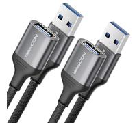 deleyCON 2 cables de extensión USB 3.0 de 2 m, alargador de 5 Gbps, conector A a hembra, conector de aluminio + cable de datos de nailon para teclado, lector de tarjetas, impresora, escáner, cámara